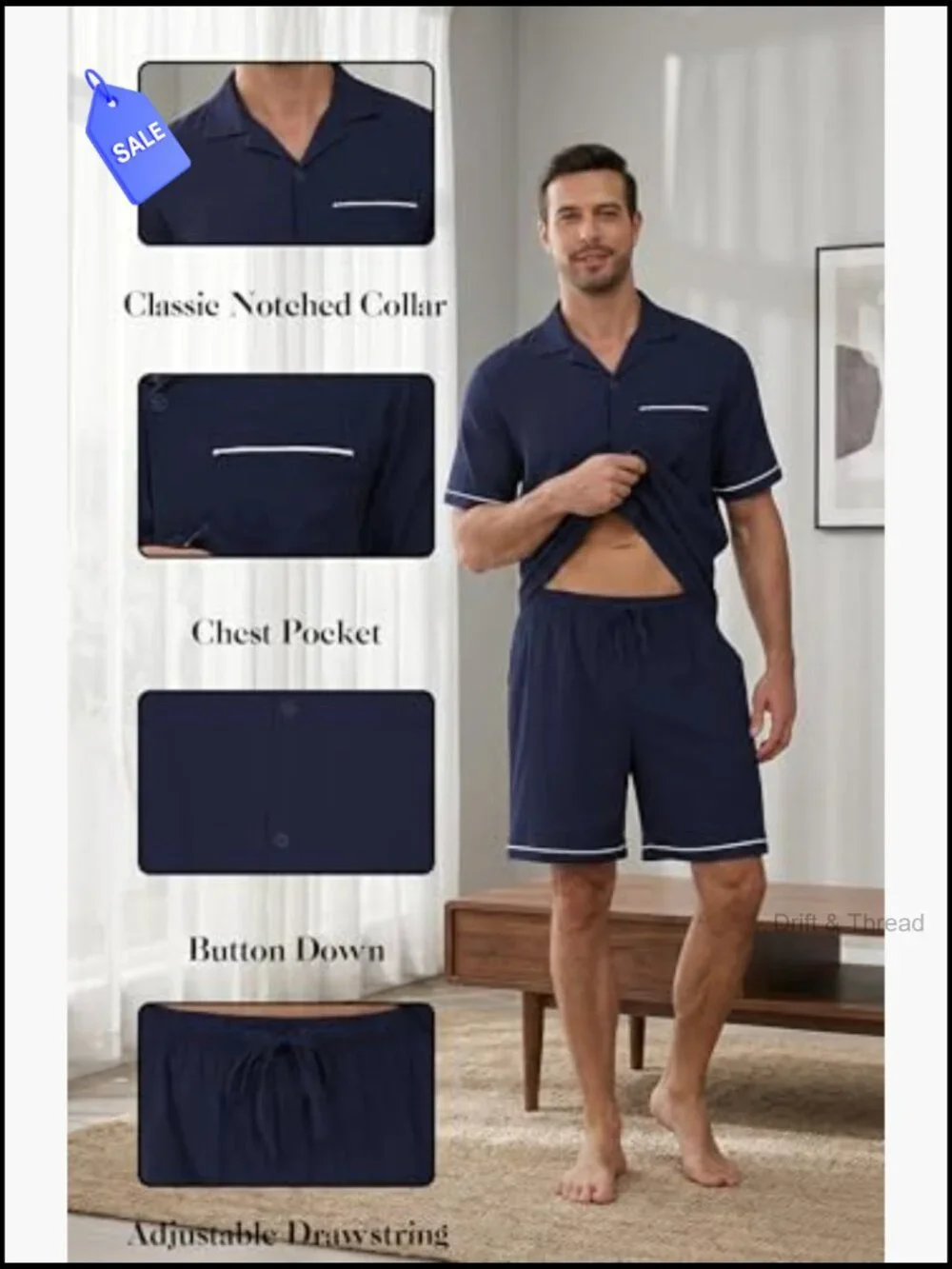 Men's Short Sleeve Pajama Set 2-Piece Loungewear with Pockets